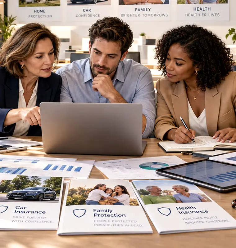 Insurance brand team at work